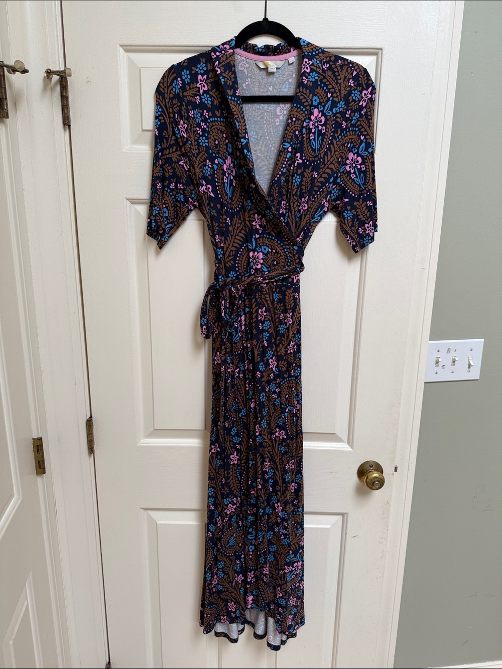 Boden Navy Blue Paisley Viscose Jersey Wrap Maxi Dress